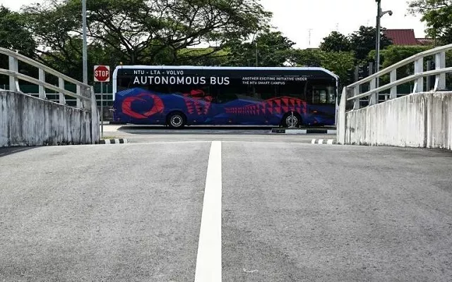 the volvo electric driverless bus is put through its paces at a testing track in singapore photo afp the volvo electric driverless bus is put through its paces at a testing track in singapore photo afp