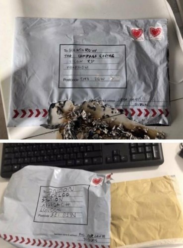 first image of the small bombs sent to 3 locations in london photo twitter