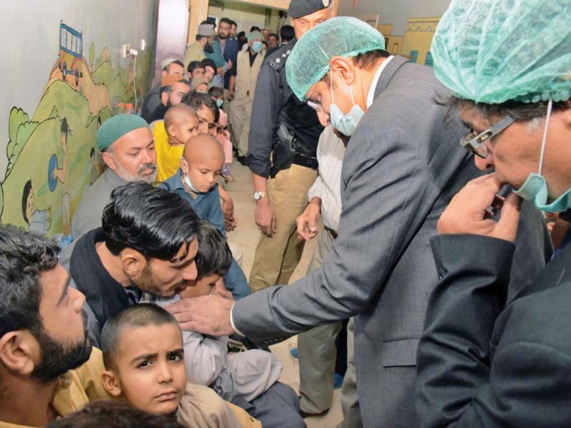 sindh chief minister syed murad ali shah visited children brought for treatment at the out patients department of the child aid association s cancer care centre on wednesday photo nni