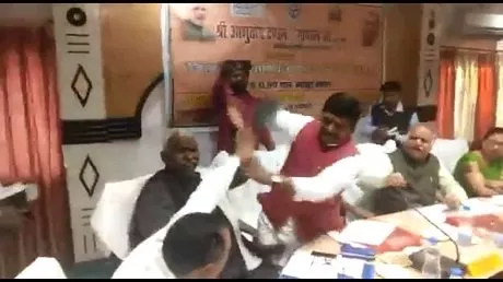 bjp lawmakers engaged in shoe fighting photo courtesy hindustan times bjp lawmakers engaged in shoe fighting photo courtesy hindustan times