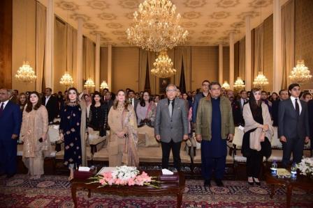 federal ombudsperson for protection against harassment of women at the workplaces kashmala tariq first lady samina alvi president arif alvi minister for maritime affairs ali zaidi minister for climate change zartaj gul and azlan khan photo express