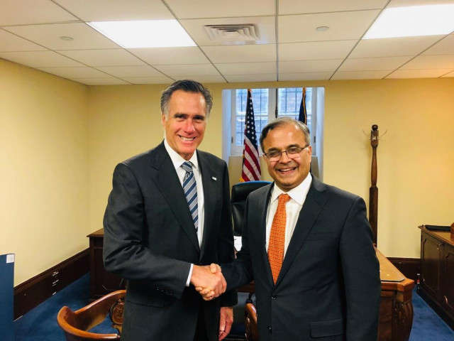 ambassador to the us asad m khan shakes hand with us senator mitt romney after a meeting at the capitol hill photo embassy of pakistan in washington ambassador to the us asad m khan shakes hand with us senator mitt romney after a meeting at the capitol hill photo embassy of pakistan in washington