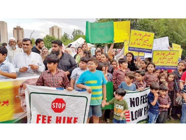 parents and their children protest against high handedness of private schools photo express