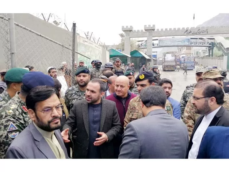 afghan ambassador shukrullah atif mashal talks with security officials at torkham border photo express afghan ambassador shukrullah atif mashal talks with security officials at torkham border photo express