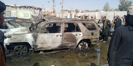 a view of damaged vehicle in the wake of blast in panjgur photo express