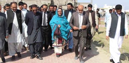 federal minister for defence production zubaida jalal and pakistan bait ul mal managing director aon abbas bappi conducting a survey of the universityu of turbat photo express
