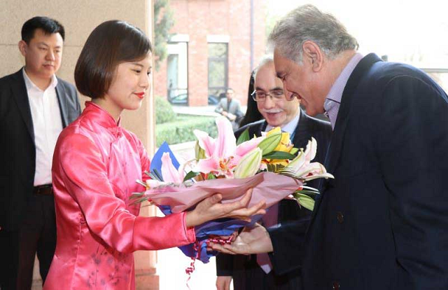 chinese envoy mr yao jing ambassador to china masood khalid and other embassy officials welcomed fm qureshi upon his arrival photo twitter pid gov