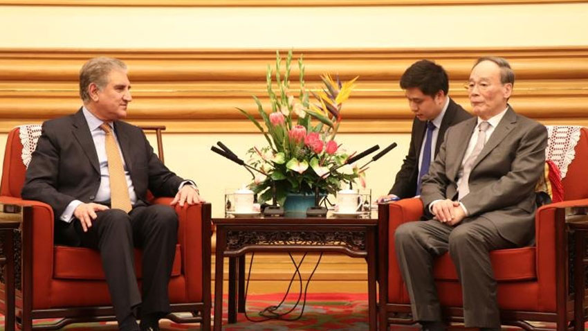 foreign minister shah mahmood qureshi calls on chinese vice president wang qishan in beijing photo courtesy radio pakistan