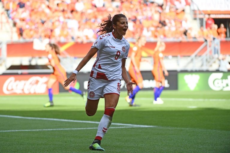 denmark 039 s nadia nadim celebrates a goal against the dutch in the euro 2017 final the netherlands would go on to beat the danes 4 2 photo afp