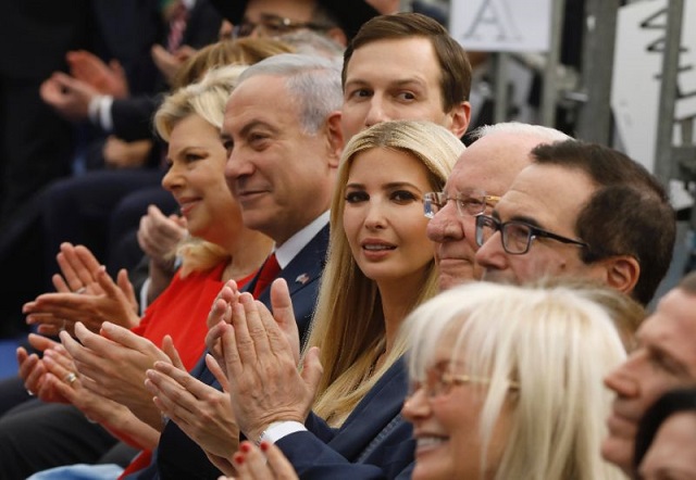 israel 039 s prime minister benjamin netanyahu 2nd l his wife sara netanyahu l senior white house advisor jared kushner 3rd l us president 039 s daughter ivanka trump c us treasury secretary steve mnuchin r and israel 039 s president reuven rivlin 2nd r attend the opening of the us embassy in jerusalem photo afp