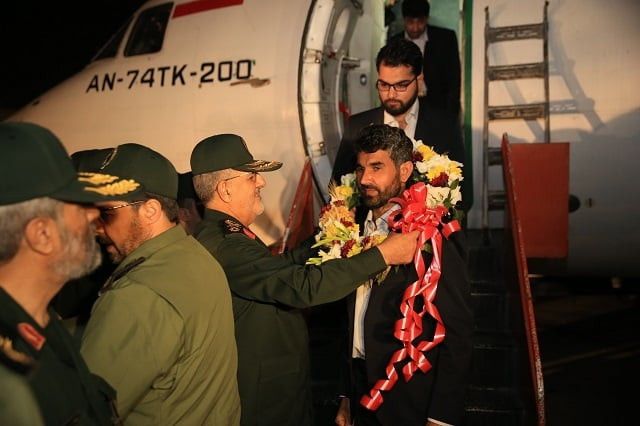 brigadier general mohammad pakpour 3rd l commander of the islamic revolutionary guard corps ground forces welcomes four freed iranian border guards who had been held captive by a militant group in pakistan 039 s restive southwest upon their arrival at an undisclosed location in iran on march 22 2019 the four iranian border guards were among the 12 iranian security personnel who were abducted in october last year by the sunni jihadist group jaish al adl rescued by the pakistan military from militants and returned to tehran to a hero 039 s welcome state television reported photo afp brigadier general mohammad pakpour 3rd l commander of the islamic revolutionary guard corps ground forces welcomes four freed iranian border guards who had been held captive by a militant group in pakistan 039 s restive southwest upon their arrival at an undisclosed location in iran on march 22 2019 the four iranian border guards were among the 12 iranian security personnel who were abducted in october last year by the sunni jihadist group jaish al adl rescued by the pakistan military from militants and returned to tehran to a hero 039 s welcome state television reported photo afp