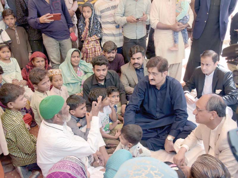 cm shah offered condolences to the deceased constable s children during a visit to his home on saturday photo ppi