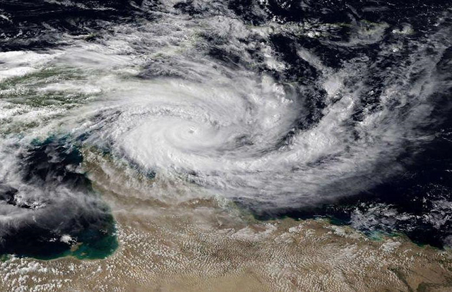 tropical cyclone trevor pictured which hit northern australia on saturday as a powerful category 4 weakened to a tropical storm overnight as it moved inland in the sparsely populated region photo reuters