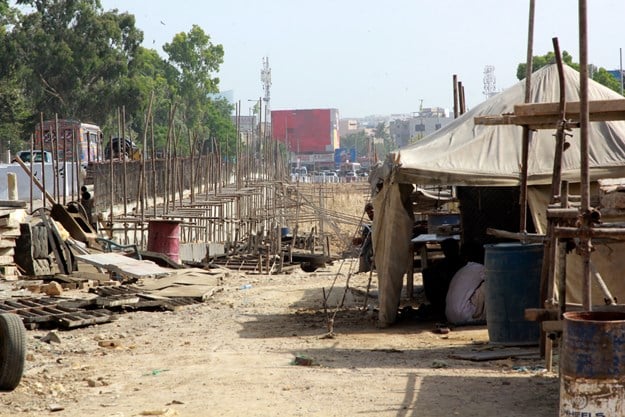 green line brt construction stuck at numaish photo athar khan express