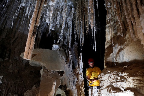 boaz langford a member of hebrew university s cave research center stands inside the malham cave photo reuters