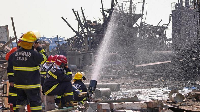 firefighters work on the rubble of a pesticide plant following an explosion in xiangshui county jiangsu province china on march 23 2019 photo reuters