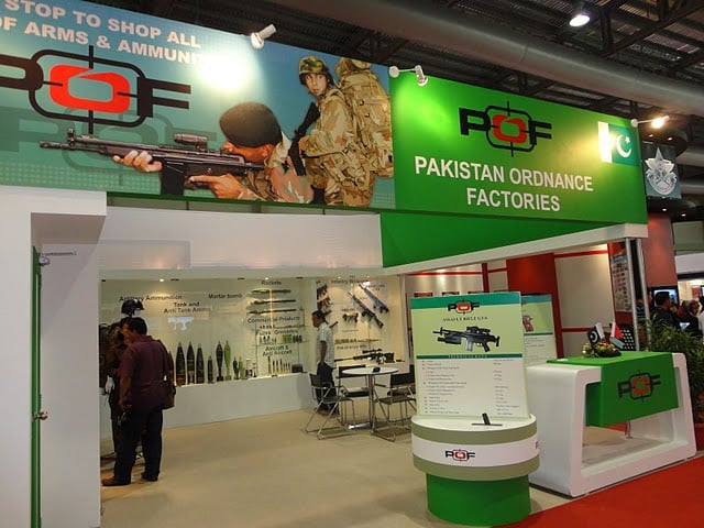 this image shows a pakistan ordnance factory stall at the bridex arms show in brunei held in july 2011 a pof stand along with the pakistan pavilion were shut down at the dsei expo in london on thursday after promotional material advertising weapons in violation of uk law and exhibitor rules photo pof