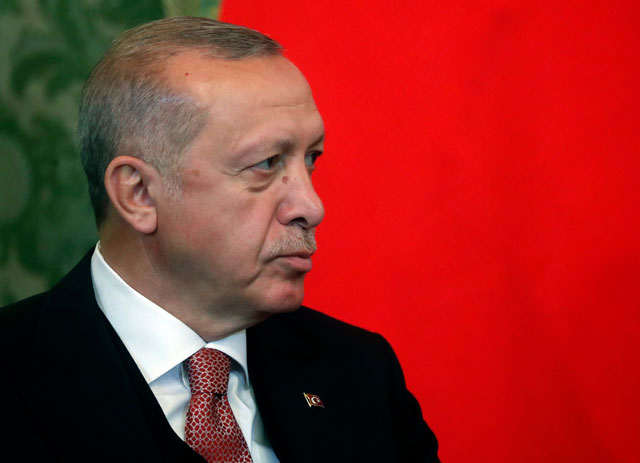 turkish president recep tayyip erdogan looks on during a meeting with the russian president at the kremlin in moscow on april 8 2019 photo afp