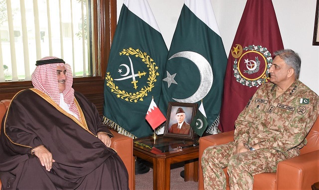 bahrain foreign minister calls on bajwa at ghq photo ispr