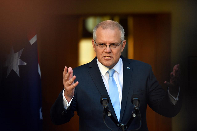 prime minister scott morrison speaks to the media during a press conference at parliament house in canberra australia april 11 2019 photo afp