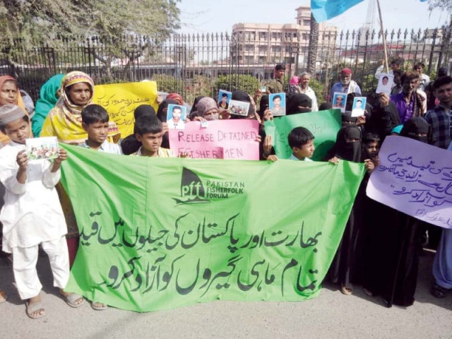 scores of protesters gathered outside the kpc on thursday demanding the release of pakistani fishermen languishing in india s jails photo express scores of protesters gathered outside the kpc on thursday demanding the release of pakistani fishermen languishing in india s jails photo express