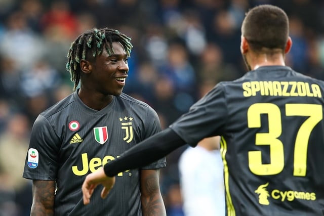 juventus 039 italian forward moise kean celebrates after opening the scoring during the italian serie a football match spal 2013 vs juventus on april 13 2019 at the paolo mazza stadium in ferrara photo afp