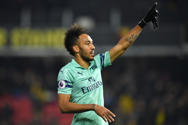 aubameyang profited from an error by watford goalkeeper ben foster as he blasted an attempted clearance in off the gabon international photo afp
