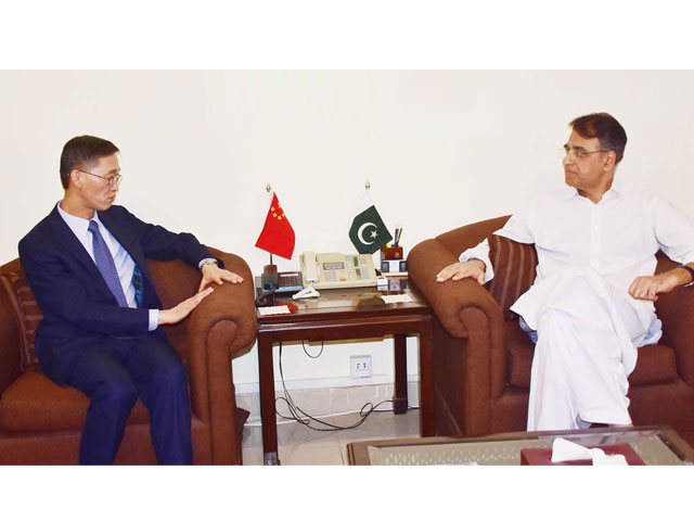 chinese ambassador to pakistan yao jing called on finance minister asad umar at islamabad on tuesday photo pid