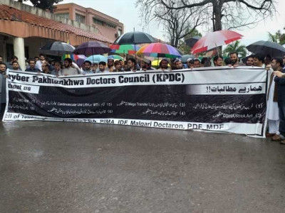 doctors stage protest against k p govt s health policies doctors stage protest against k p govt s health policies