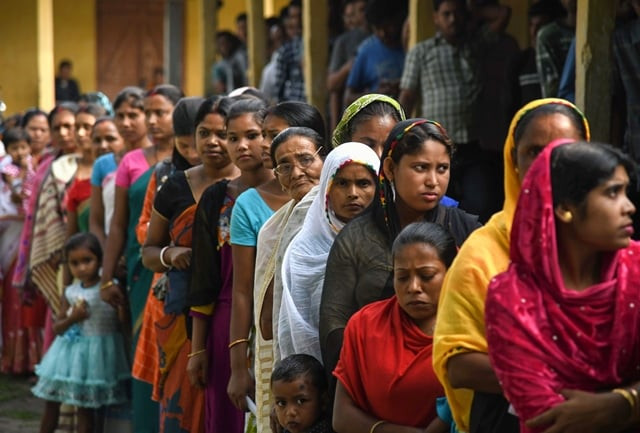 indian women line up to cast their votes at a polling station during the second phase of the mammoth indian elections in patidarang village some 60km from guwahati the capital city of india s state of assam on april 18 2019 more than 157 million of the 900 million electorate are eligible to cast ballots on the second of seven days of voting in the world 039 s biggest election photo afp indian women line up to cast their votes at a polling station during the second phase of the mammoth indian elections in patidarang village some 60km from guwahati the capital city of india s state of assam on april 18 2019 more than 157 million of the 900 million electorate are eligible to cast ballots on the second of seven days of voting in the world 039 s biggest election photo afp