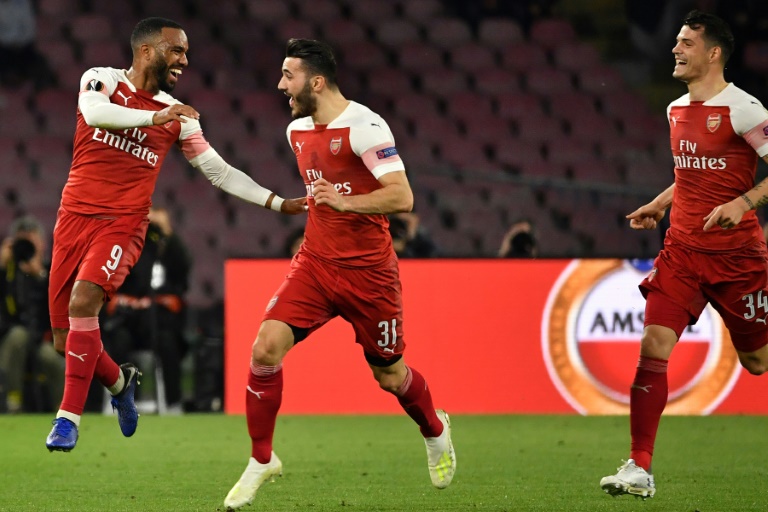 lacazette whipped the ball in from 25 metres past a motionless alex meret in the napoli goal photo afp