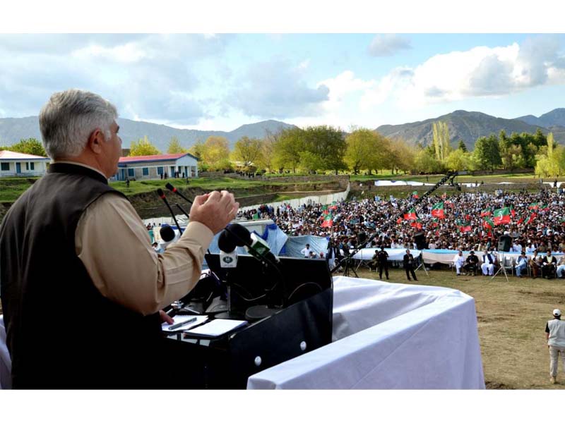 cm mahmood khan speaks at a public gathering in orakzai photo express