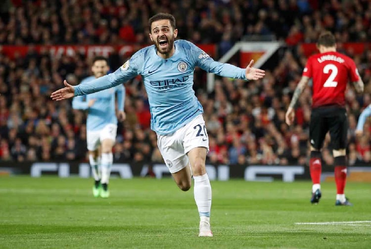 bernardo silva and leroy sane struck for the visitors in 12 second half minutes at old trafford to inflict a seventh defeat in nine games on united who remain three points adrift of the top four photo afp