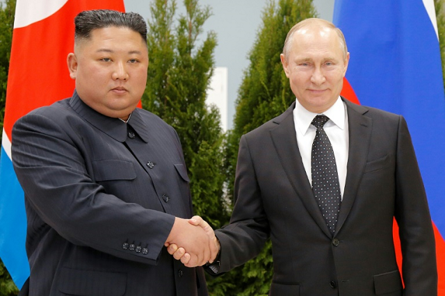 north korean leader kim jong un and russian president vladimir putin vowed to seek closer ties photo afp north korean leader kim jong un and russian president vladimir putin vowed to seek closer ties photo afp