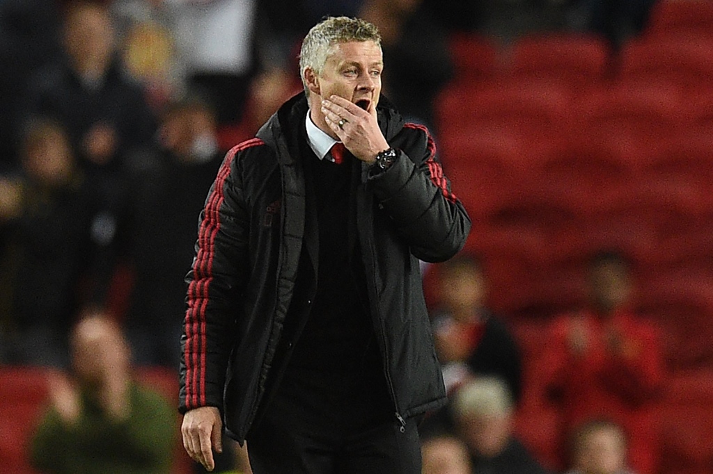 manchester united manager solskjaer reacts after 2 0 defeat against manchester city photo afp