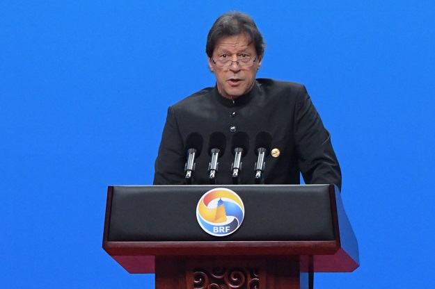 prime minister imran khan speaks during the opening ceremony of the belt and road forum in beijing photo afp