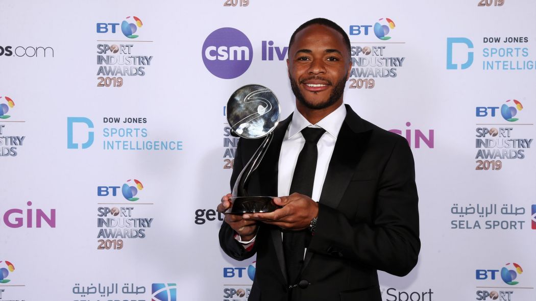 sterling who began his career at liverpool said the example of his former captain steven gerrard encouraged him to try to develop into a role model photo courtesy twitter sportsindustryawards