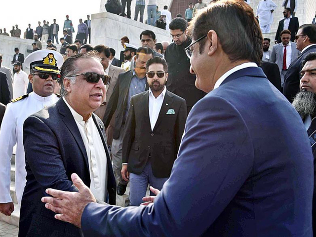 governor imran ismail meets cm murad ali shah at quaid 039 s mausoleum in karachi photo app file