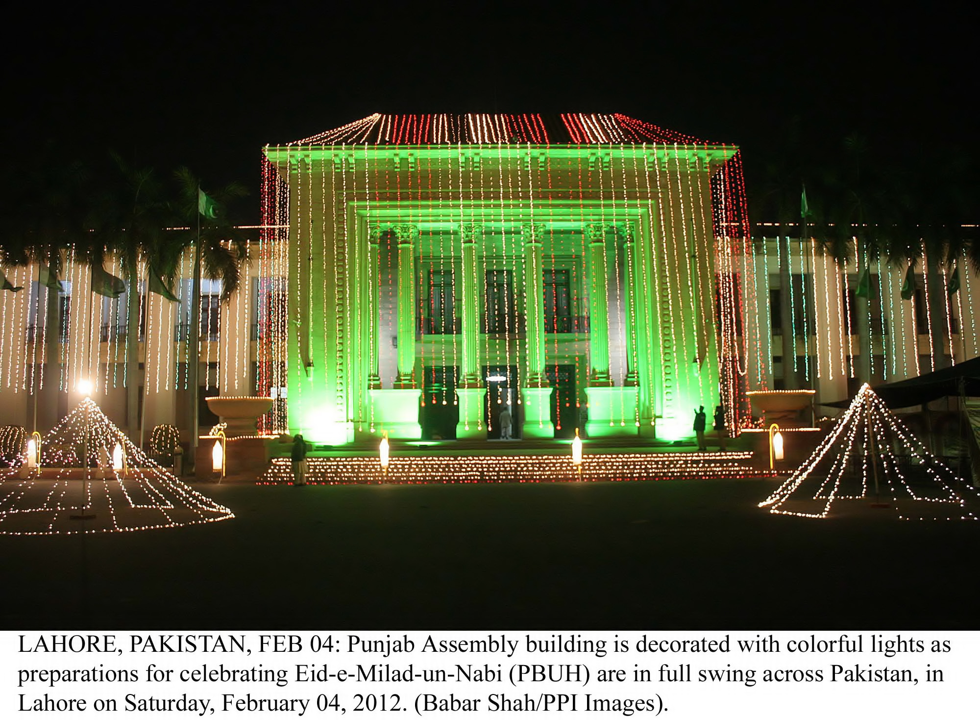 the punjab assembly building is covered in decorative lights as part of eid miladun nabi pbuh celebrations photo ppi