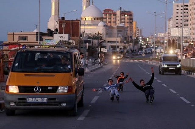 palestinian boys of gaza skating team rollerblade on a street in gaza city photo reuters