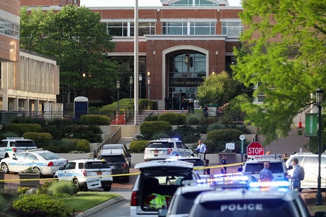 police keeps the campus on lockdown after a shooting at the university of north carolina charlotte in university city charlotte on april 30 2019 photo afp