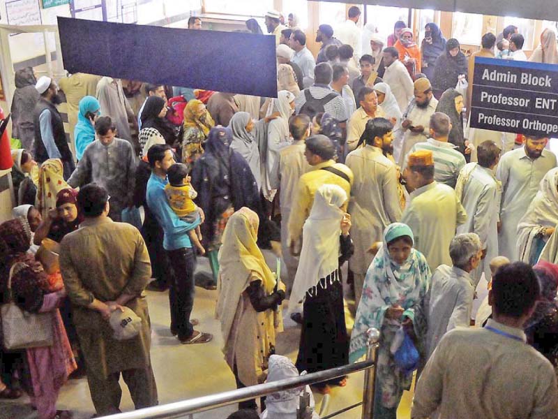 patients stand unattended during strike of doctors at opd of dhq hospital rawalpindi photo nni