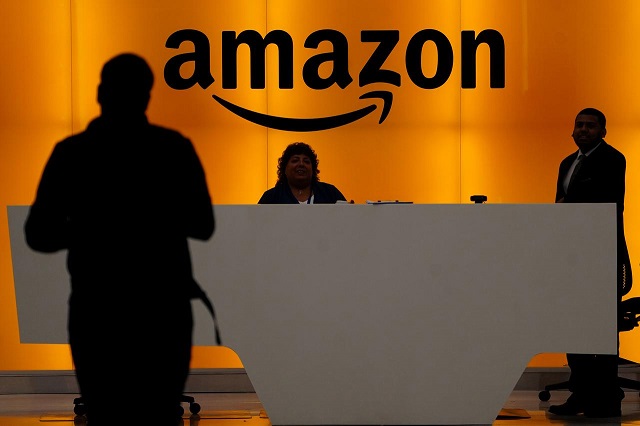 the front desk of the amazon office is pictured in the manhattan borough of new york new york us may 1 2019 photo reuters