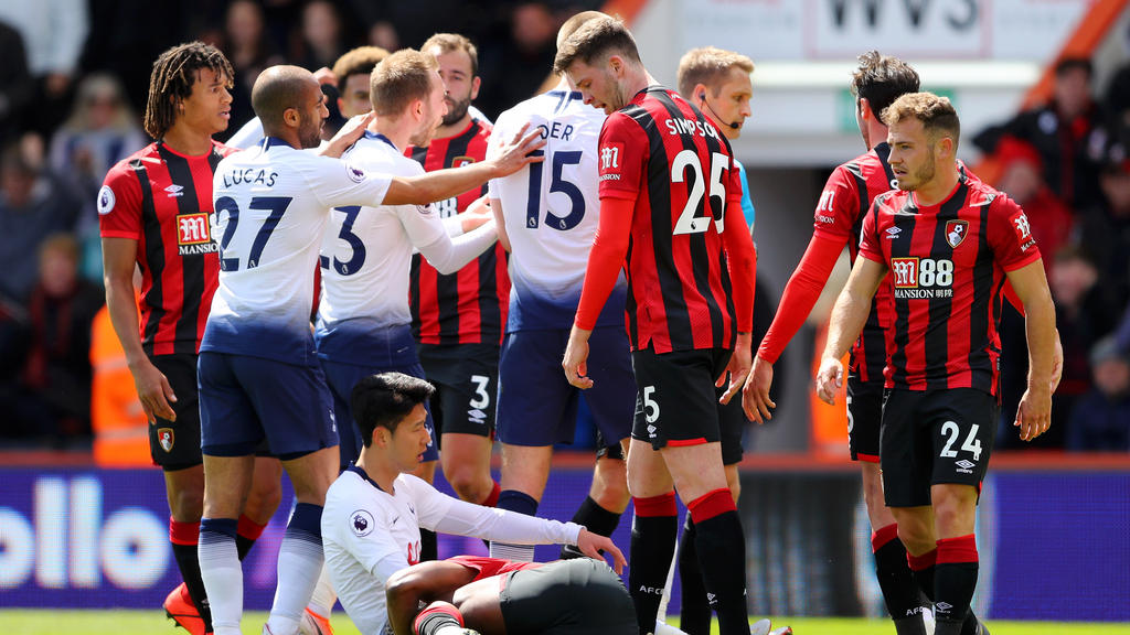 tottenham 039 s south korea forward son heung min was sent off for a needless push in the closing moments of the first half and argentine defender juan foyth saw red for a studs up lunge soon after the interval photo afp