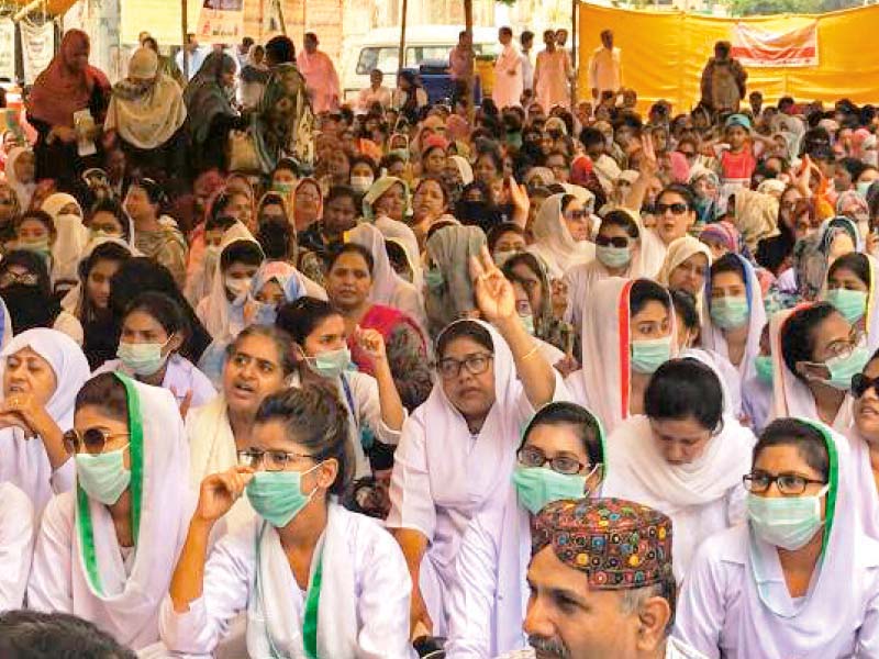 nurses staged a sit in for the ninth day on monday they were successful in negotiating their demands with the government photo express