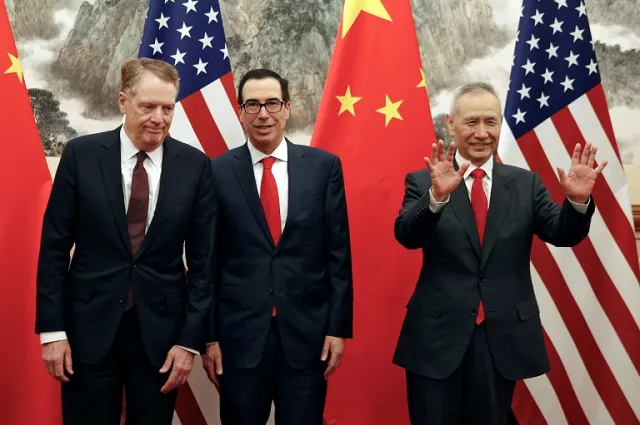 chinese vice premier liu he r gestures as us treasury secretary steven mnuchin c chats with us trade representative robert lighthizer in beijing on may 1 2019 photo afp chinese vice premier liu he r gestures as us treasury secretary steven mnuchin c chats with us trade representative robert lighthizer in beijing on may 1 2019 photo afp