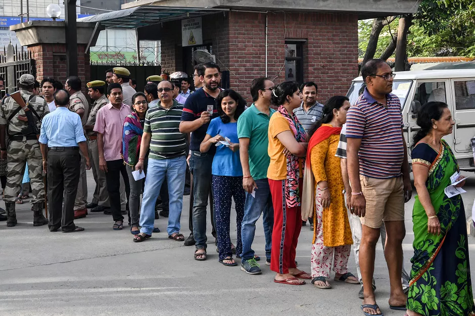 people line up to vote at a polling station during india 039 s general election in ghaziabad uttar pradesh on april 11 2019 photo afp people line up to vote at a polling station during india 039 s general election in ghaziabad uttar pradesh on april 11 2019 photo afp
