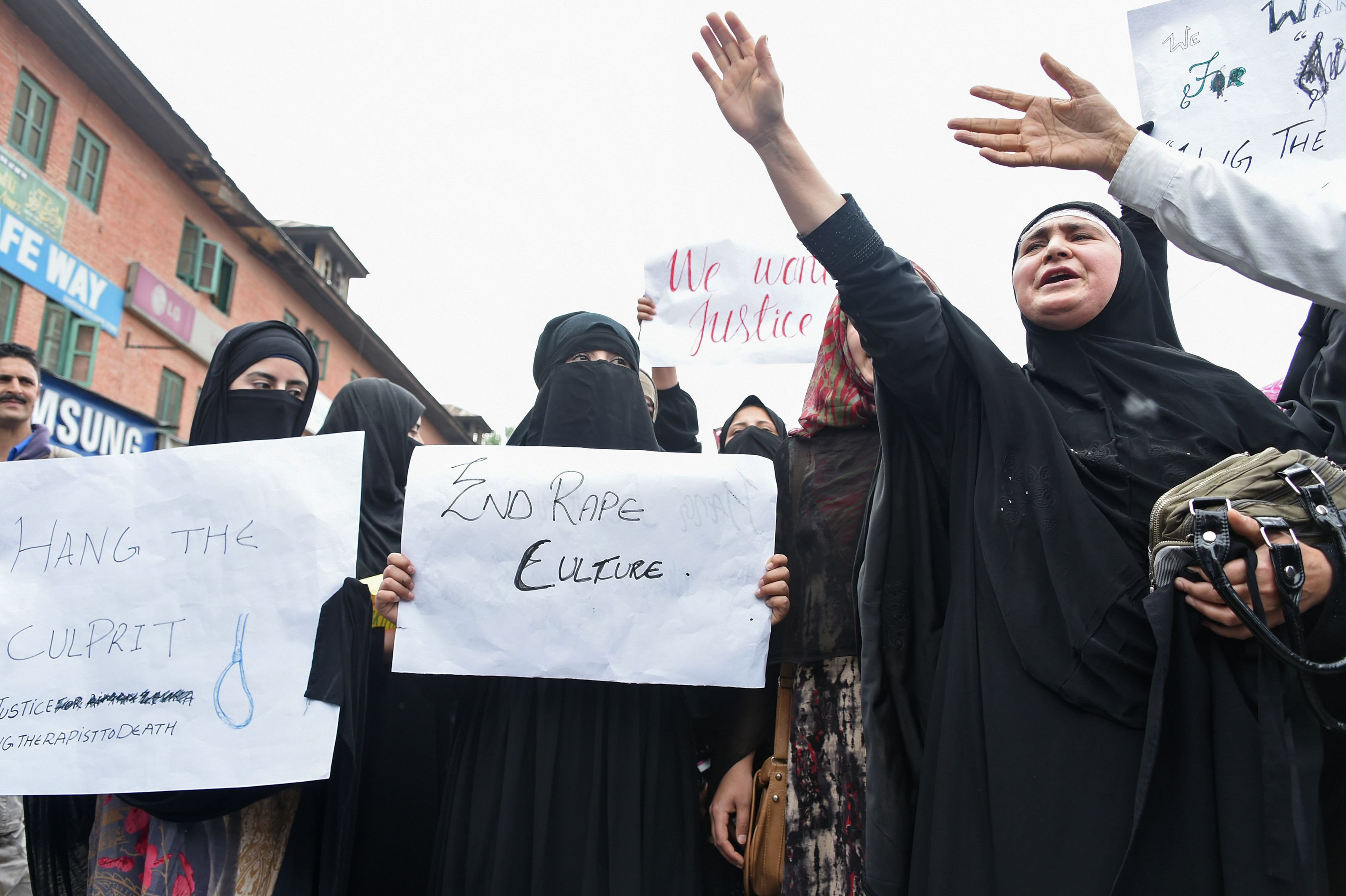 protestors in occupied kashmir shout slogans during a protest in srinagar on may 13 2019 as protesters called for justice in the case of the alleged rape of a three year old girl photo afp