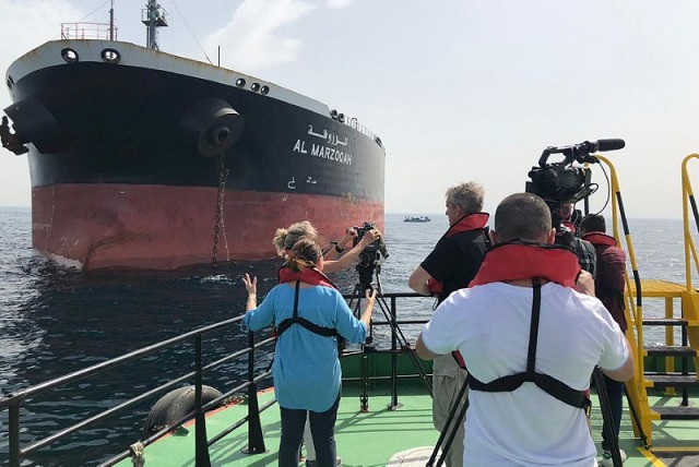 saudi arabia said two of its oil tankers including the al marzoqah pictured here suffered significant damage in sabotage attacks photo afp