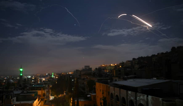 a picture taken early monday shows syrian air defense batteries responding to what the syrian state media said were israeli missiles targeting damascus photo afp a picture taken early monday shows syrian air defense batteries responding to what the syrian state media said were israeli missiles targeting damascus photo afp